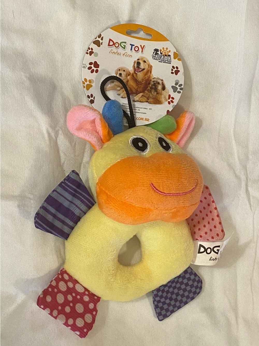 Savana Plush Cow Ring Squeaky Crinkle Interactive Dog Toy  New